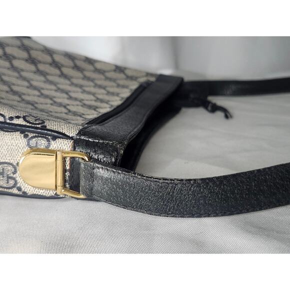 Gucci GG Canvas Shoulder Bag Dark Navy Leather Trim Vintage Adjustable Strap - Picture 10 of 16